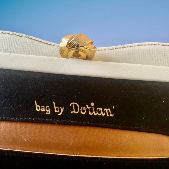 BAG BY DORIAN Vintage 80's Leather Handbag Gold Chain Hand Carry Structured - Picture 8 of 12